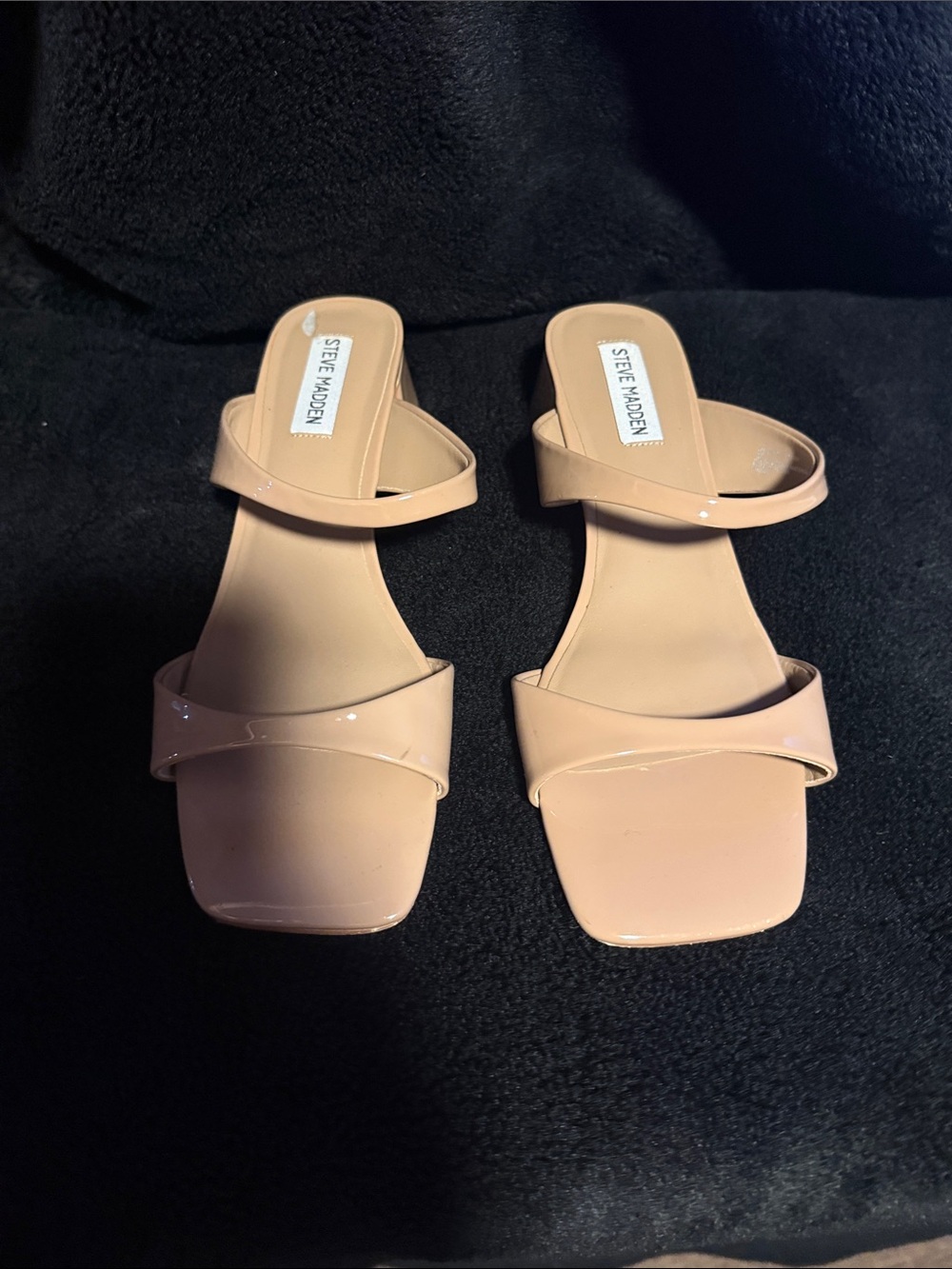 Steve Madden Tan Patent Double-Band Slide Sandals